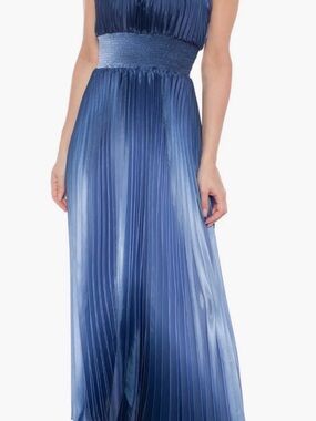 Ombré Sleeveless Pleated Satin Maxi Dress
